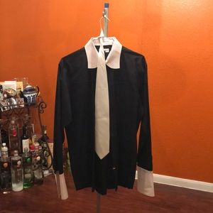 Men’s Black & White French Cuff Dress Shirt